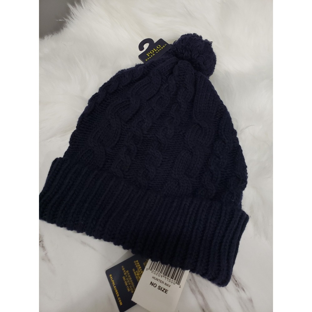 NEW One Size Polo Ralph Lauren Cable-Knit Pom-Pom Beanie mens winter hat navy